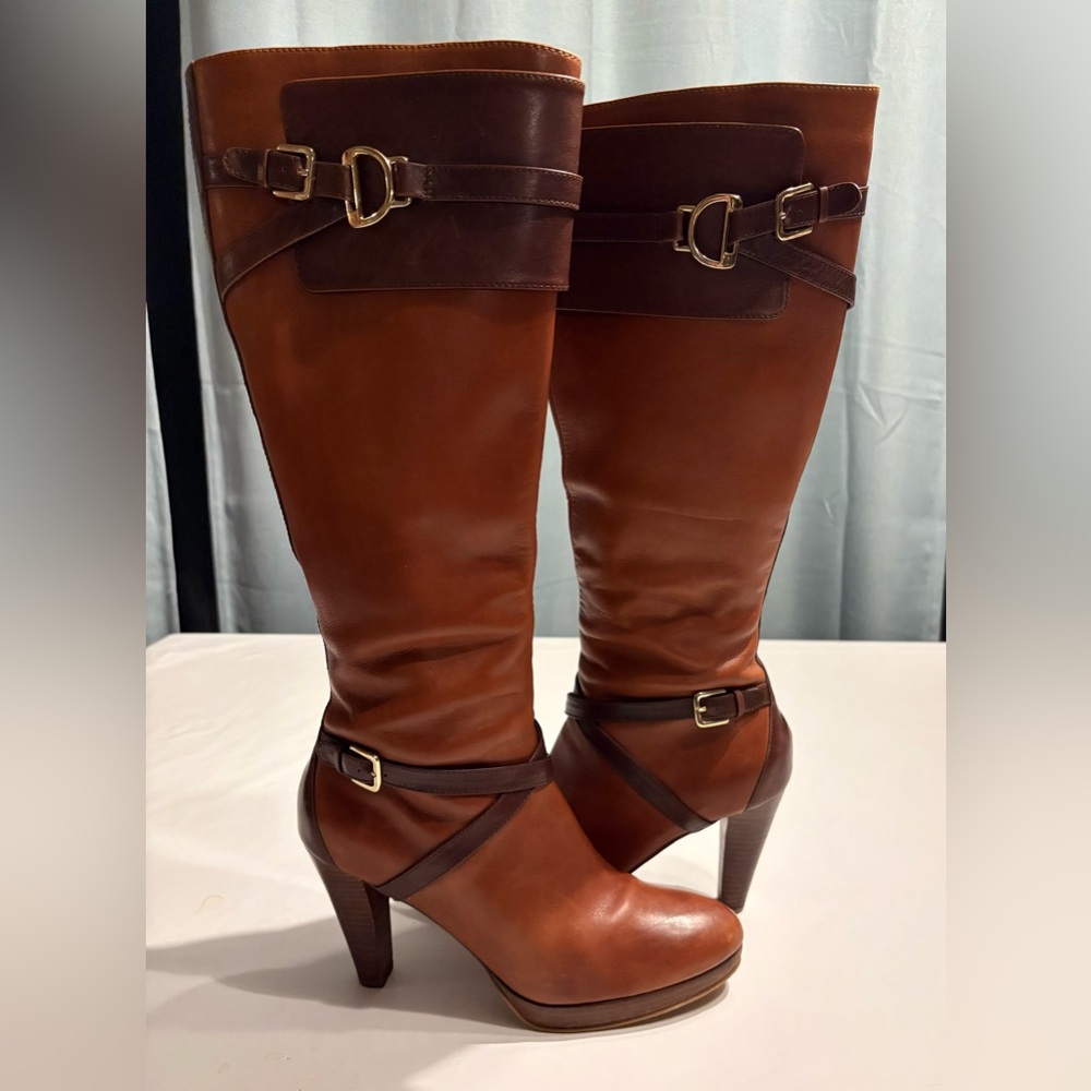 Cole Haan x Nike Air Poppy Bit Two-Tone Brown Heeled Leather Boots Size 9.5 - Picture 1 of 13